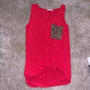 Red tank top with leopard pocket